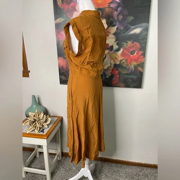 Broadway and Broome Madewell silk Midi Fit & Flare Dress 4 Career Minimalist - Picture 5 of 12